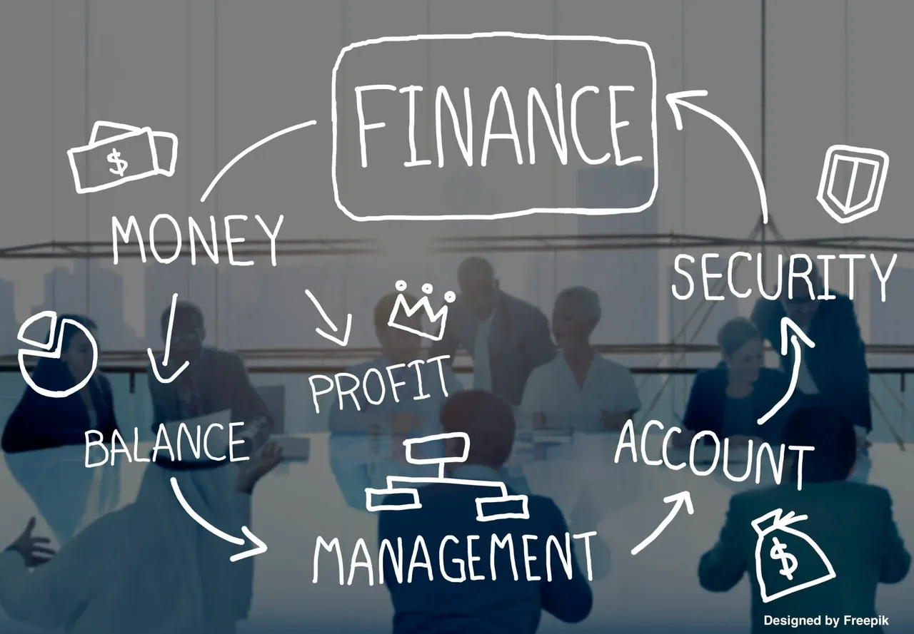 cycle of finance, money, balance, management, account, security. With Profit in the middle.