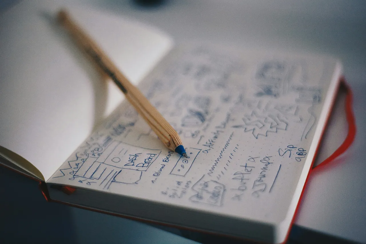 stock image of notepad with sketches