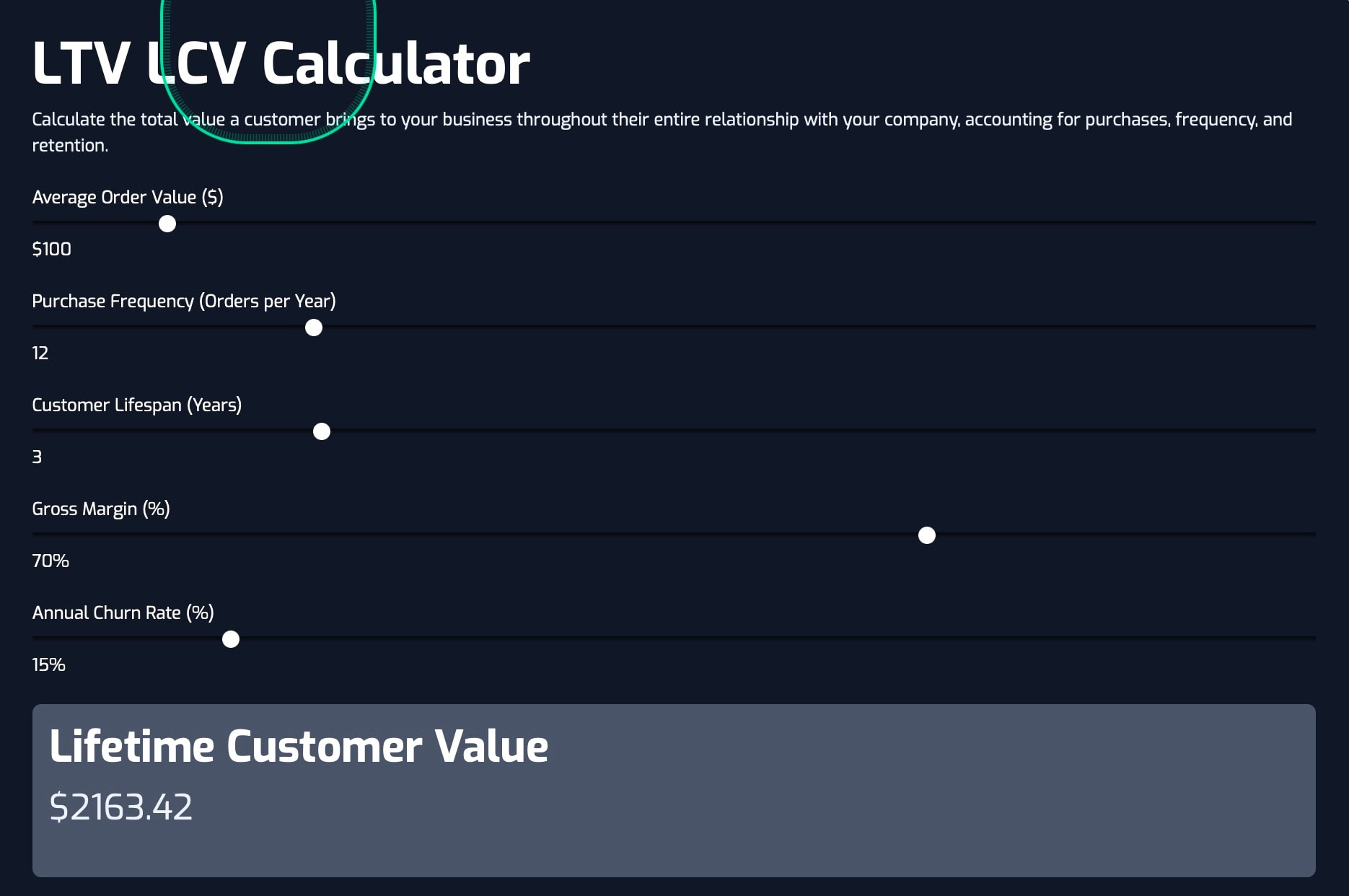 Customer Lifetime Value Calculator (LCV CLV)