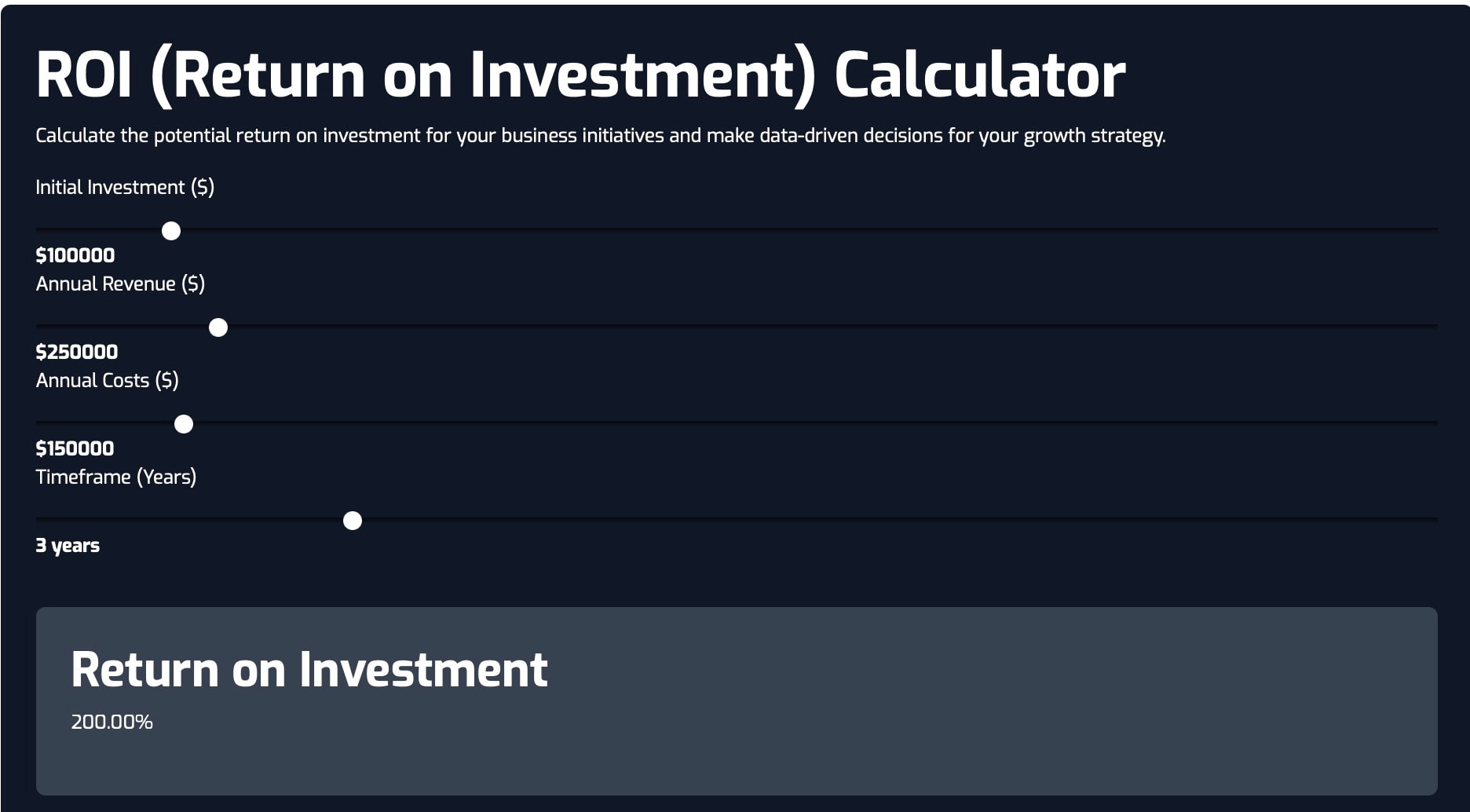 Return on investment (ROI) Calculator