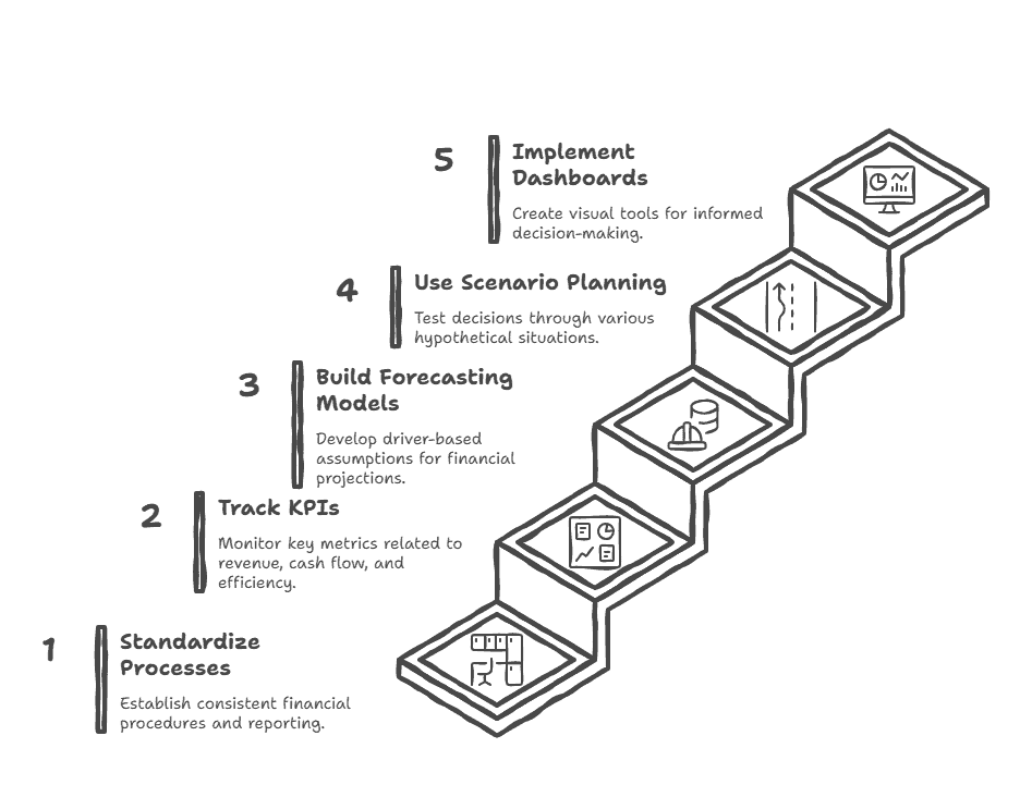 Visual financial dashboard for CFOs with KPI tracking and forecasting tools, enabling data-driven decisions.